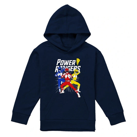 Navy - Front - Power Rangers Childrens-Kids Trio Heather Pullover Hoodie
