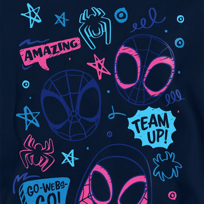 Navy - Side - Spidey And His Amazing Friends Childrens-Kids Doodle Pull Over Hoodie