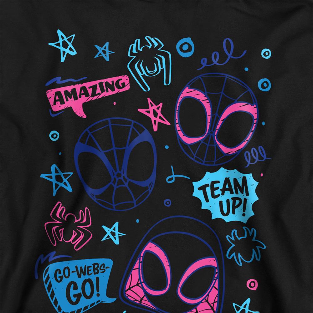 Black - Side - Spidey And His Amazing Friends Childrens-Kids Doodle Pull Over Hoodie