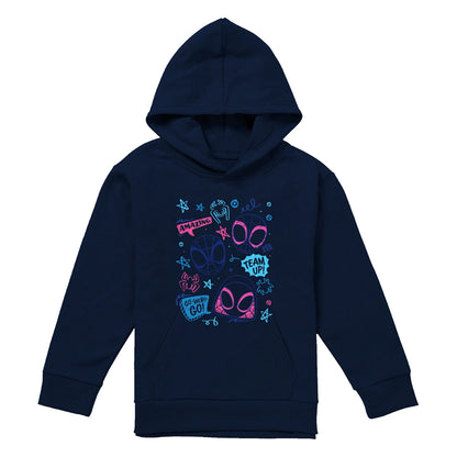 Navy - Front - Spidey And His Amazing Friends Childrens-Kids Doodle Pull Over Hoodie