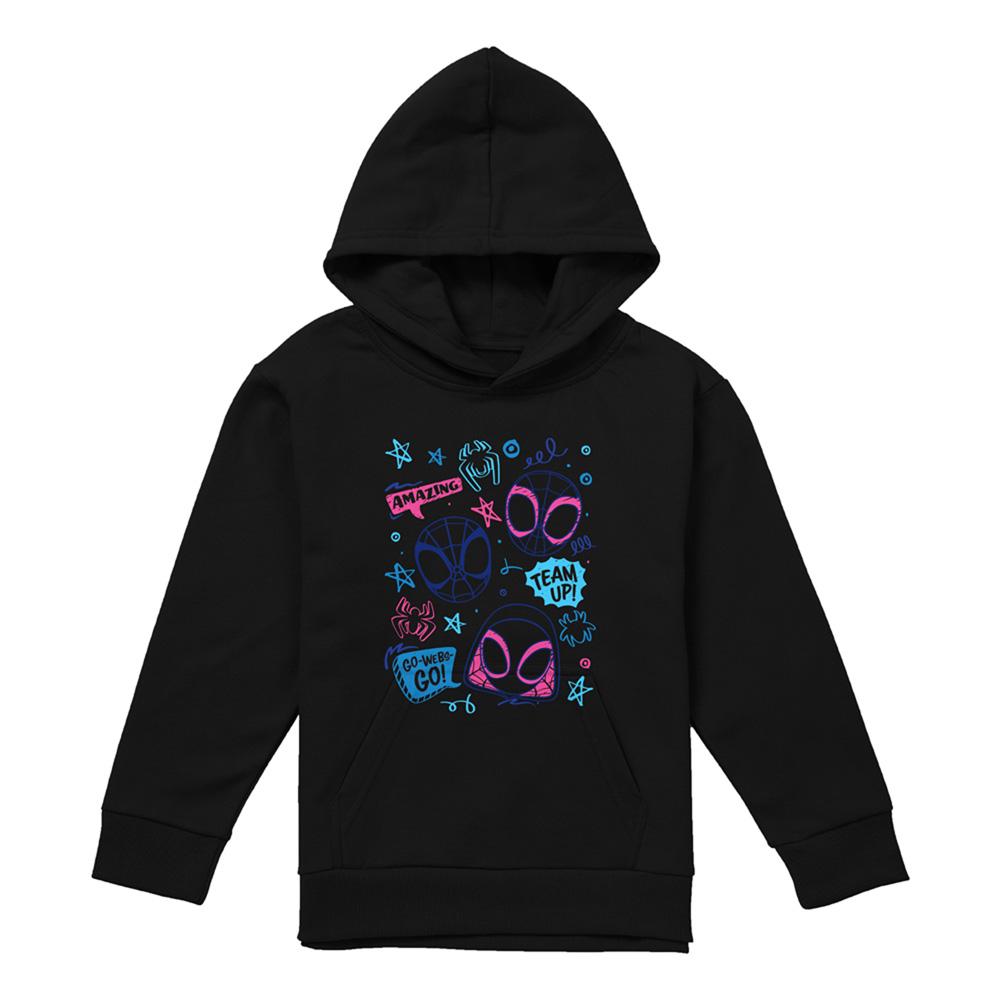 Black - Front - Spidey And His Amazing Friends Childrens-Kids Doodle Pull Over Hoodie