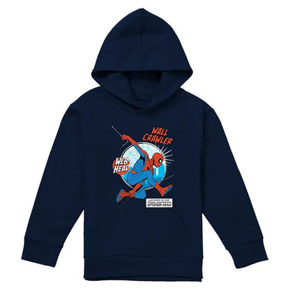 Navy - Front - Spider-Man Childrens-Kids Friendly Neighborhood Wall Crawler Pull Over Hoodie