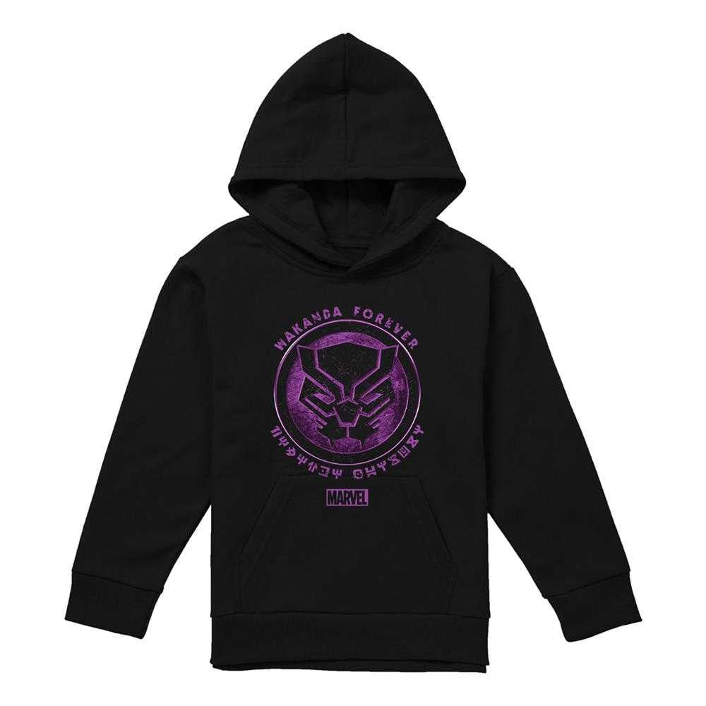 Black - Front - Black Panther Childrens-Kids Scratch Pull Over Hoodie