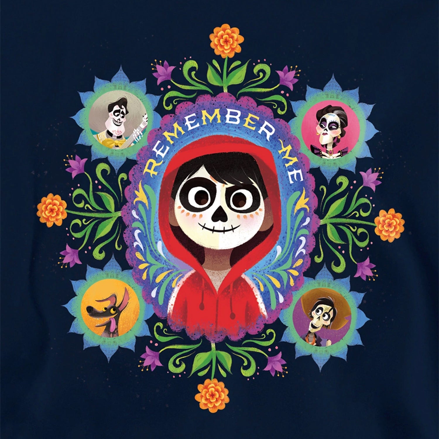 Navy - Side - Coco Childrens-Kids Remember Me Characters Hoodie