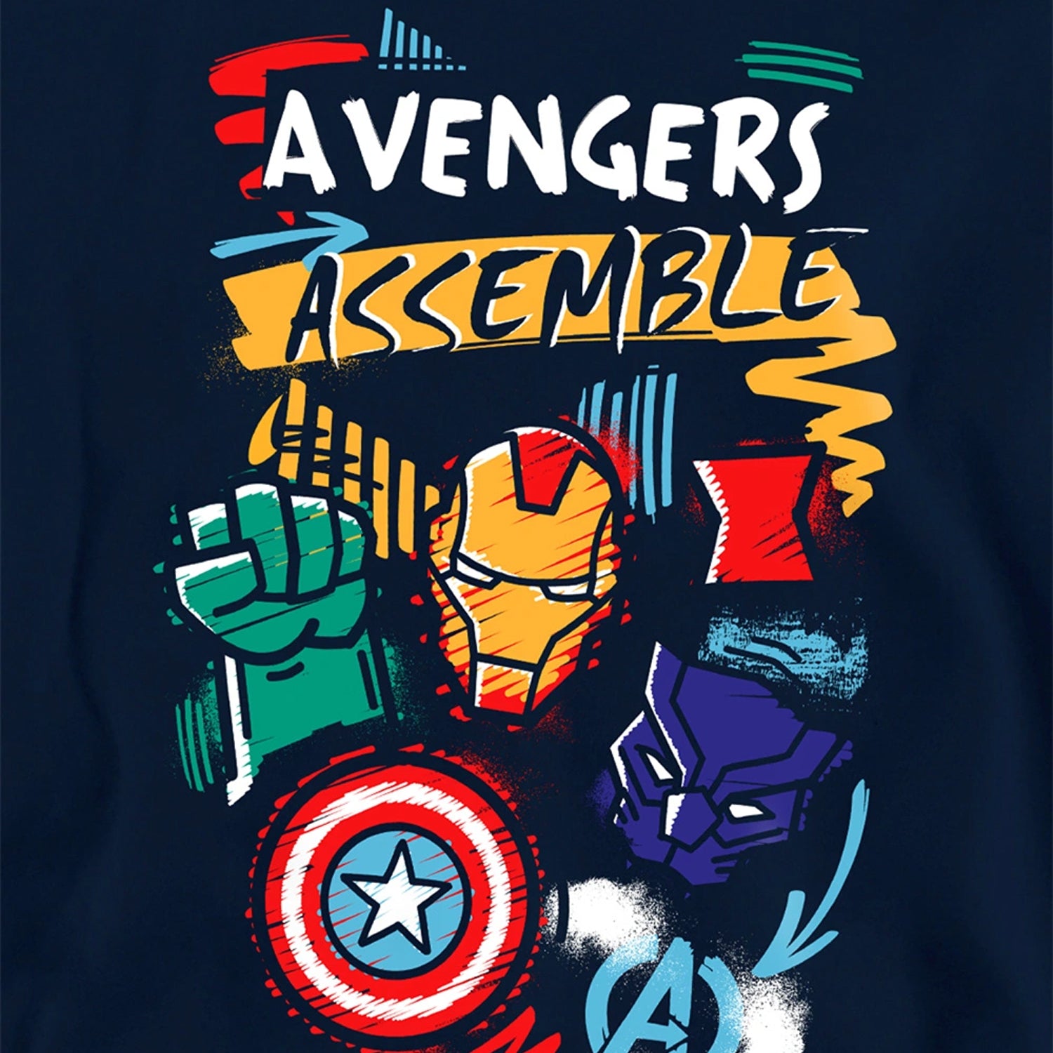 Navy - Side - Avengers Assemble Childrens-Kids Superhero Trio Pullover Hoodie