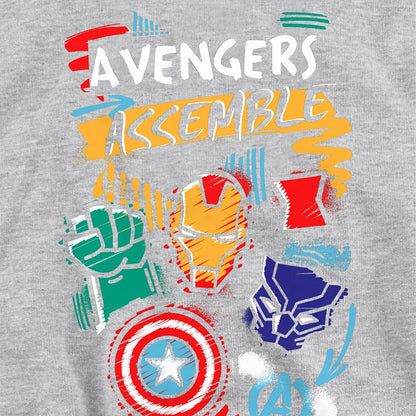 Athletic Heather - Side - Avengers Assemble Childrens-Kids Superhero Trio Pullover Hoodie