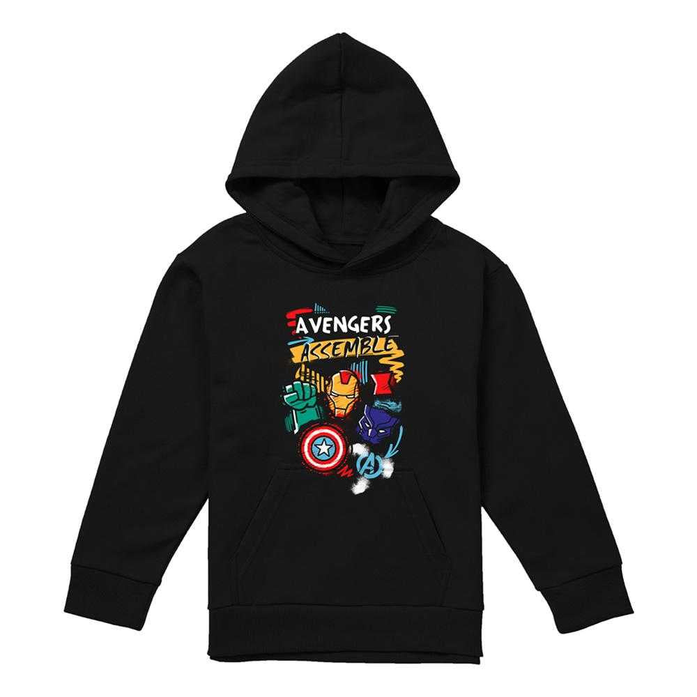 Black - Front - Avengers Assemble Childrens-Kids Superhero Trio Pullover Hoodie