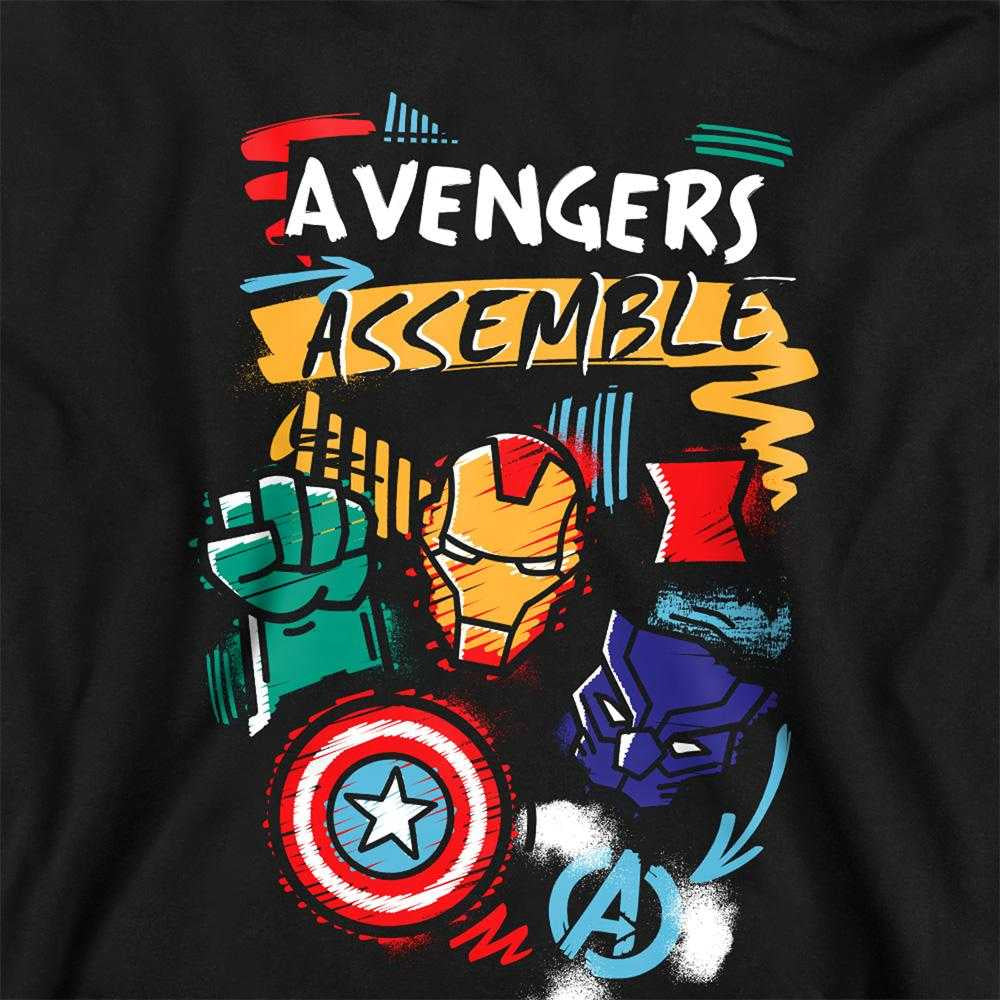 Black - Side - Avengers Assemble Childrens-Kids Superhero Trio Pullover Hoodie