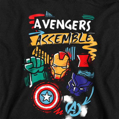 Black - Side - Avengers Assemble Childrens-Kids Superhero Trio Pullover Hoodie