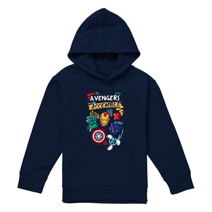 Navy - Front - Avengers Assemble Childrens-Kids Superhero Trio Pullover Hoodie