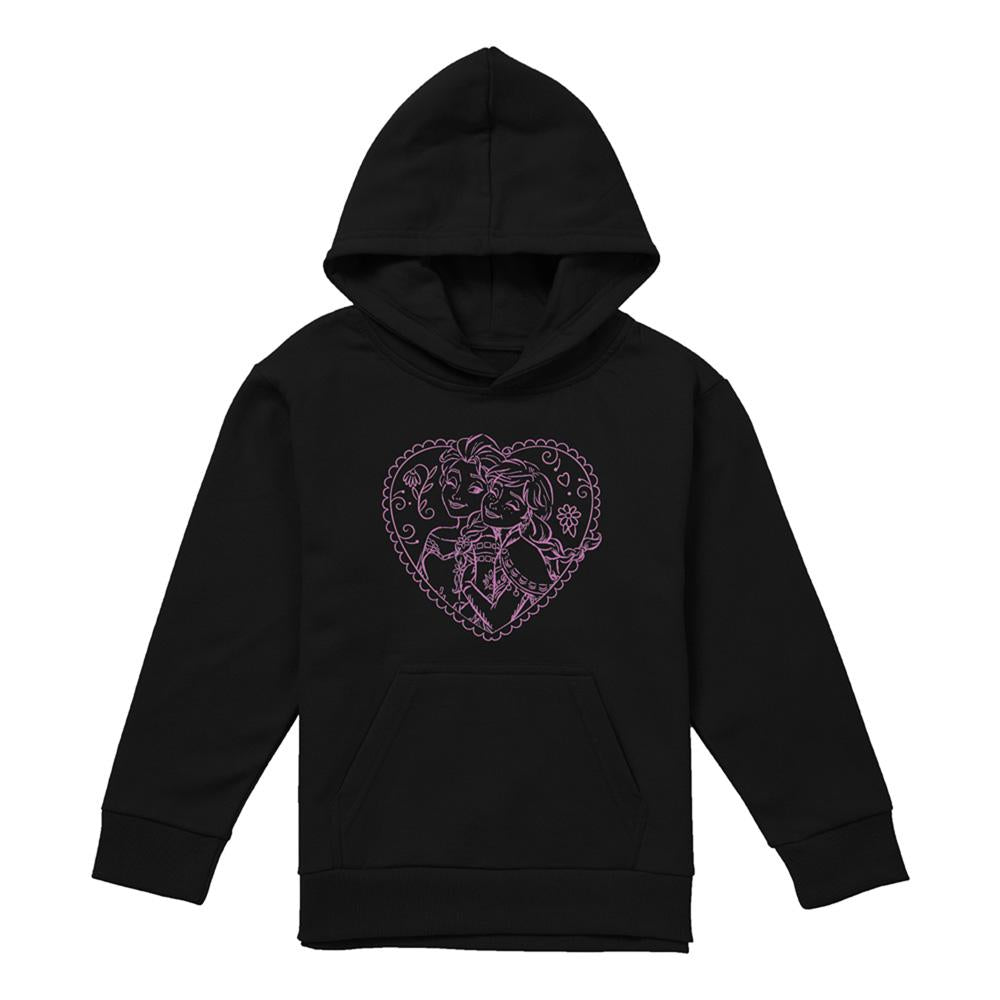 Athletic Heather - Front - Frozen Childrens-Kids Elsa & Anna Heart Heather Hoodie