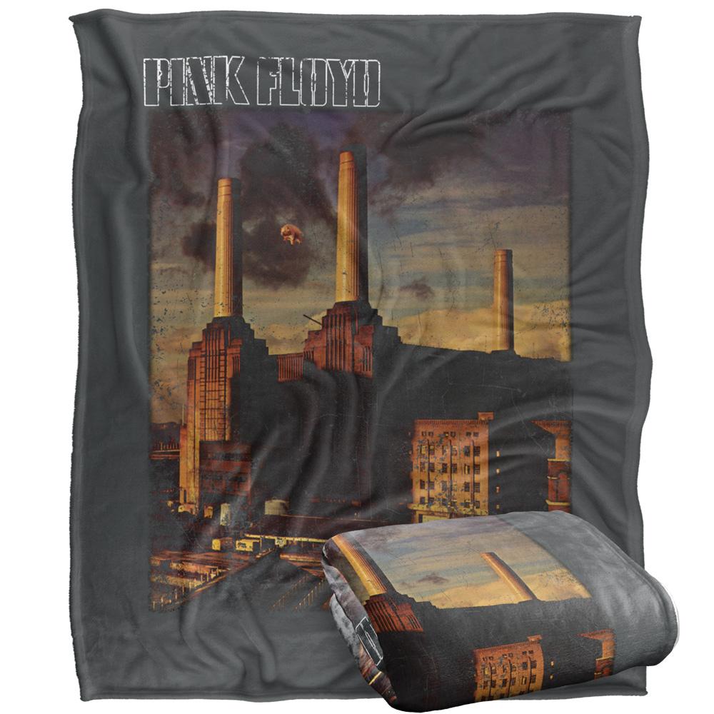 Grey-Multicoloured - Back - Pink Floyd Animals Silky Faded Supersoft Blanket