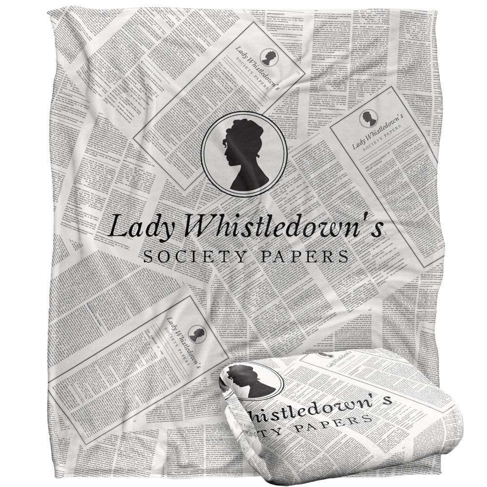 White-Black - Back - Bridgerton Silky Newsprint Lady Whistledown Supersoft Blanket