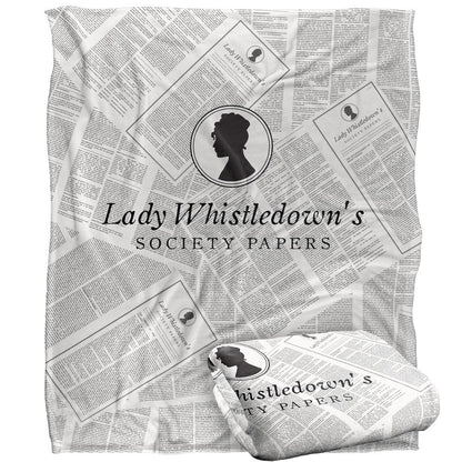 White-Black - Back - Bridgerton Silky Newsprint Lady Whistledown Supersoft Blanket