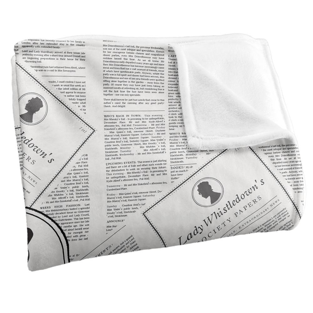 White-Black - Side - Bridgerton Silky Newsprint Lady Whistledown Supersoft Blanket