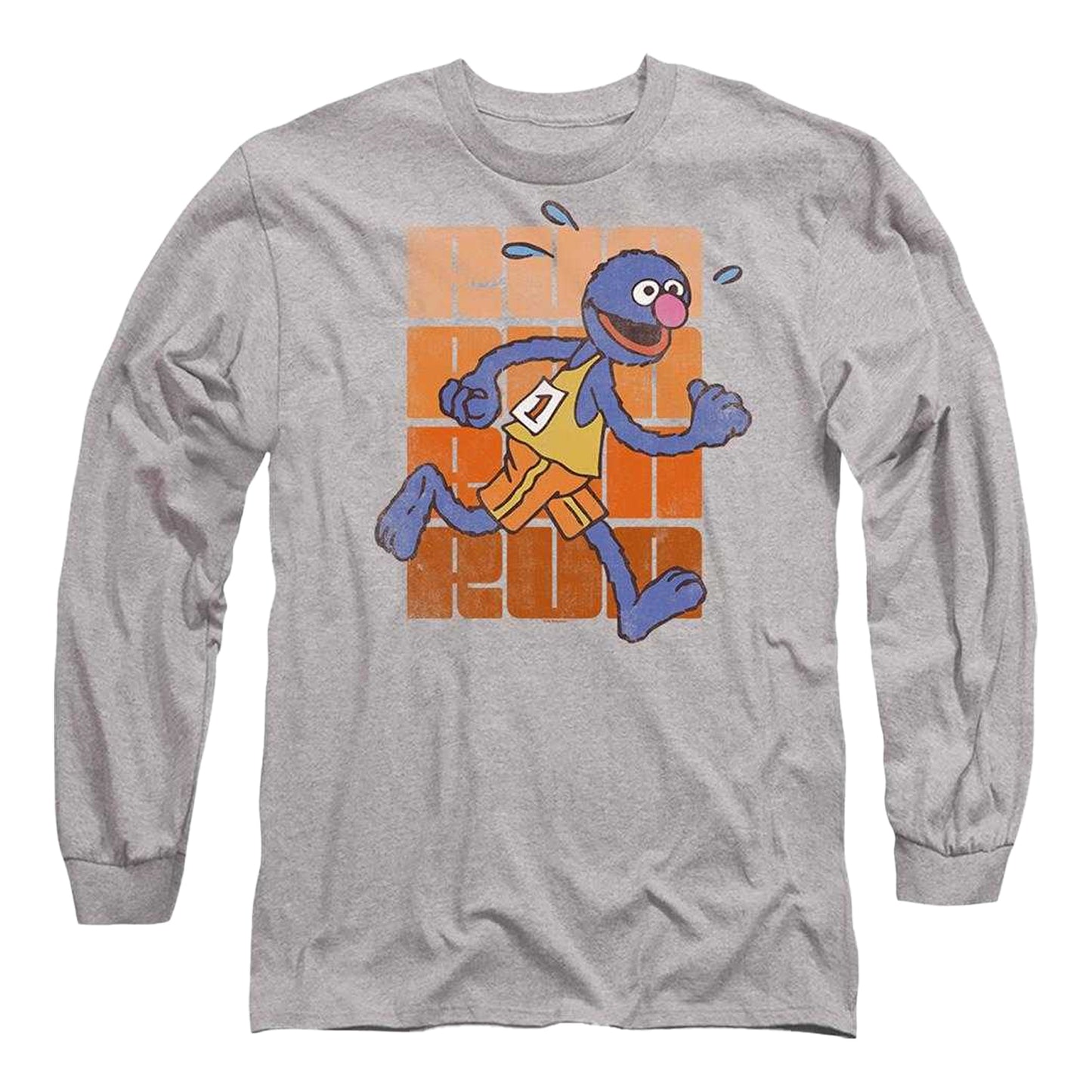 Athletic Heather - Front - Sesame Street Unisex Adult Run Run Grover Heather Long-Sleeved T-Shirt