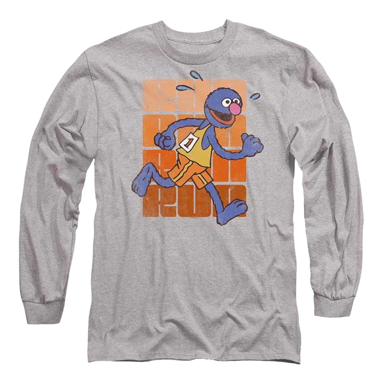 Athletic Heather - Front - Sesame Street Unisex Adult Run Run Grover Heather Long-Sleeved T-Shirt