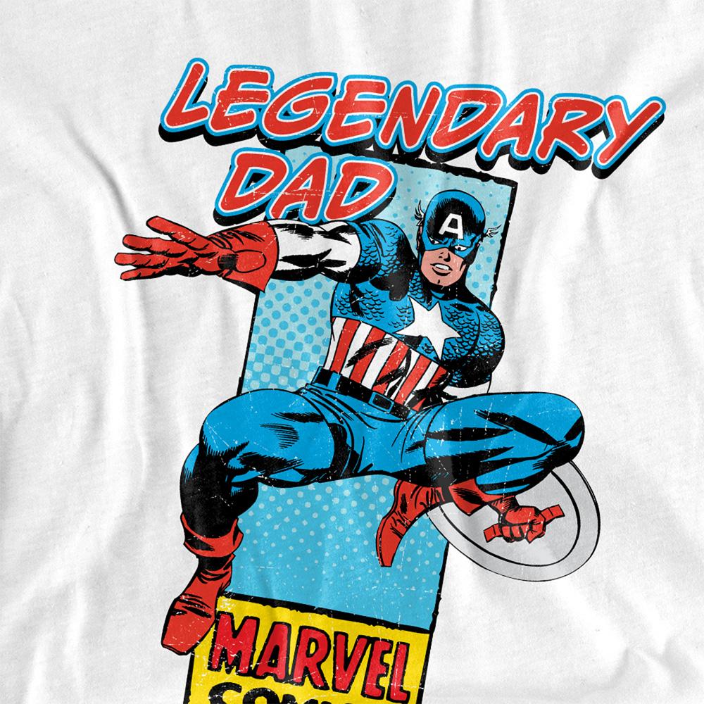 White - Side - Marvel Comics Mens Legendary Dad Captain America Corner Box Fathers Day T-Shirt