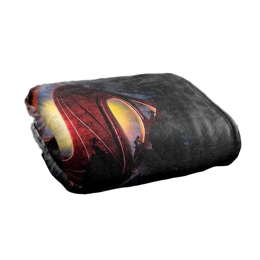 Black-Multicoloured - Back - Superman Man Of Steel Grungy Silky Shield Supersoft Blanket