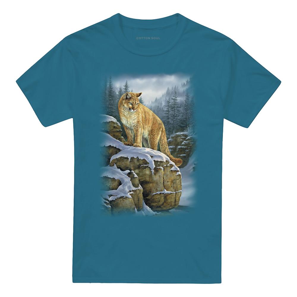 Slate - Front - Wild Wings Unisex Adult Wildlife Misty Canyon Cougar T-Shirt