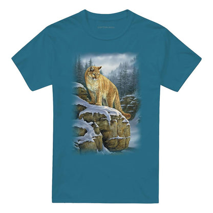 Slate - Front - Wild Wings Unisex Adult Wildlife Misty Canyon Cougar T-Shirt
