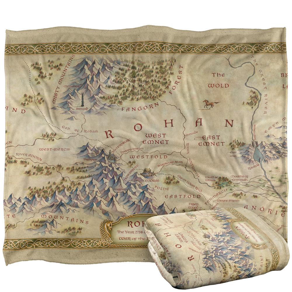 Beige-Green - Back - Lord Of The Rings The War Of The Rohirrim Silky Map Supersoft Blanket