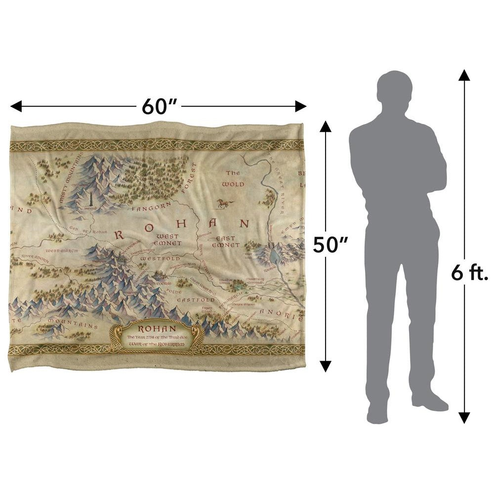 Beige-Green - Close up - Lord Of The Rings The War Of The Rohirrim Silky Map Supersoft Blanket