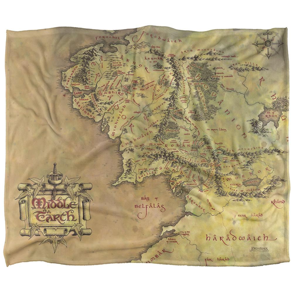 Champagne Gold - Front - Lord Of The Rings Map of Middle Earth Silky Supersoft Blanket