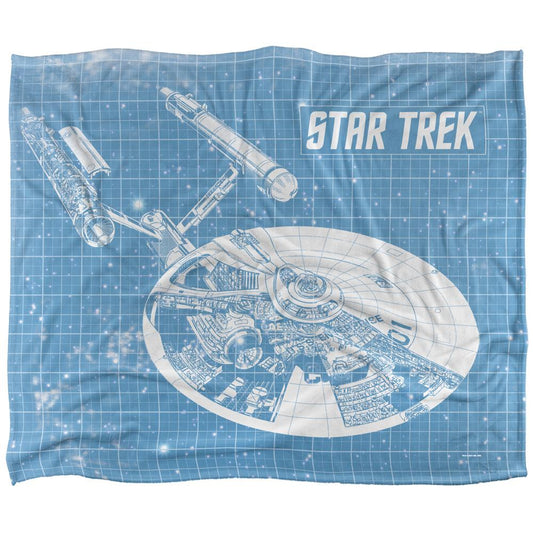 Light Blue-White - Front - Star Trek Enterprise Silky Blueprint Supersoft Blanket