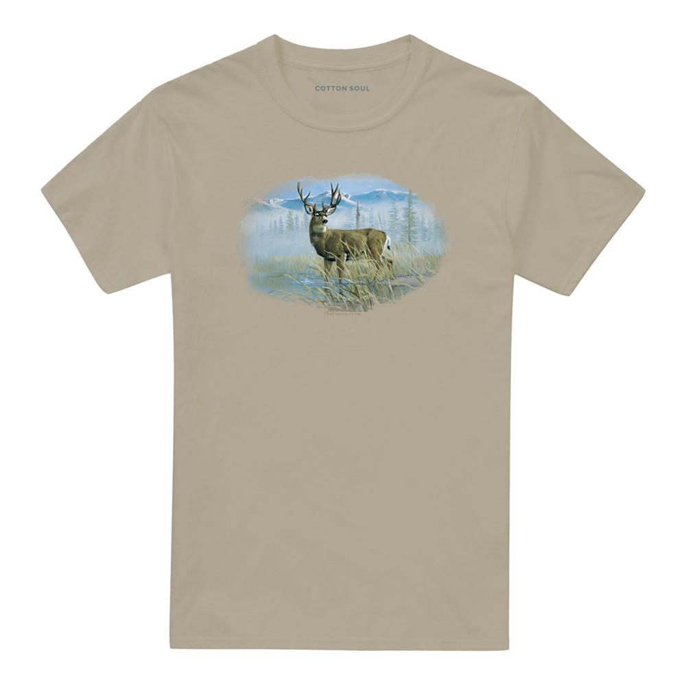 Sand - Front - Wild Wings Unisex Adult Wildlife Out of The Mist Mule Deer T-Shirt