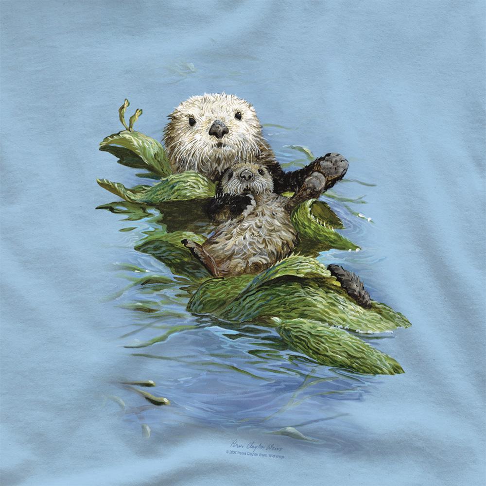 Light Blue - Side - Wild Wings Unisex Adult Wildlife Kelp Cradle Otters T-Shirt