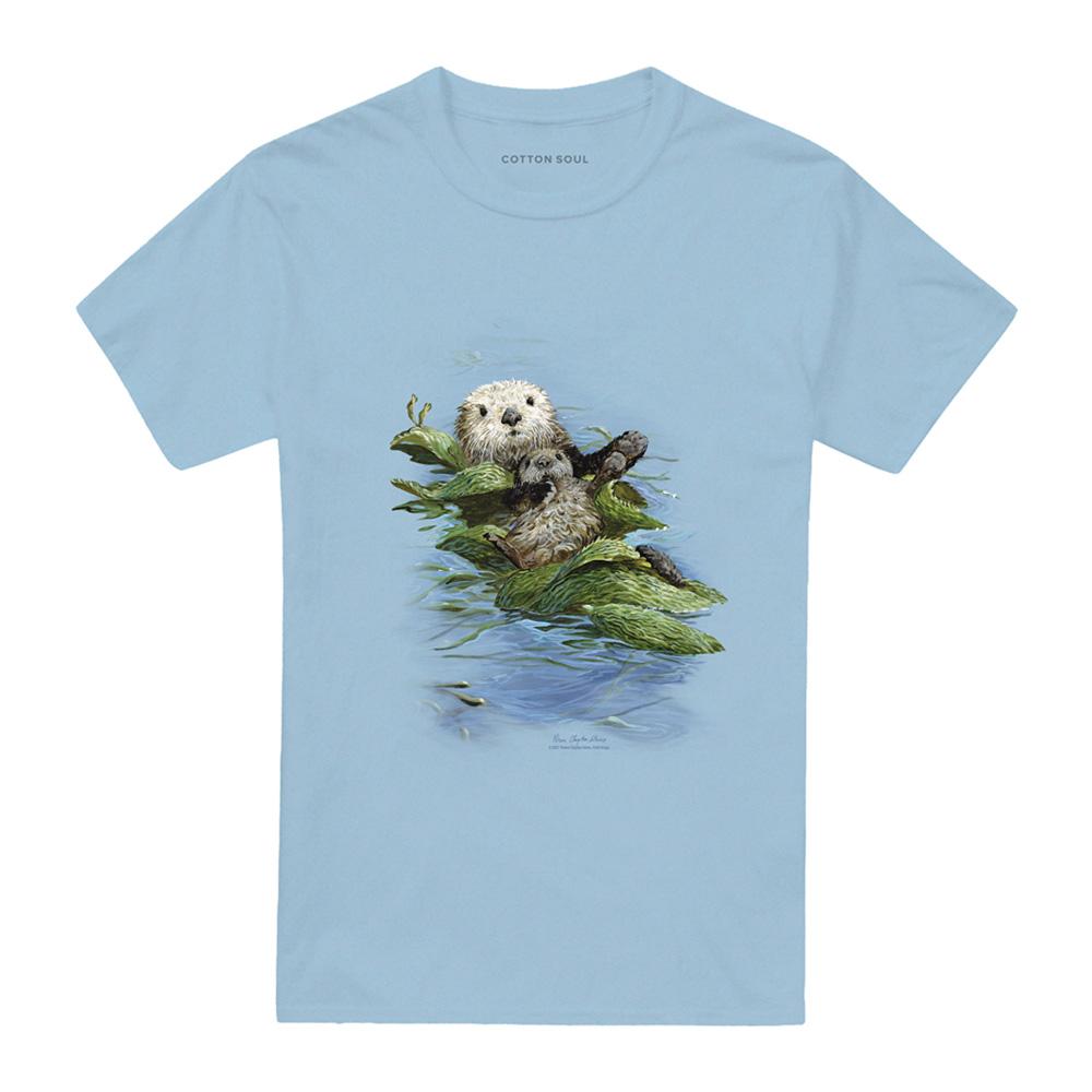 Light Blue - Front - Wild Wings Unisex Adult Wildlife Kelp Cradle Otters T-Shirt