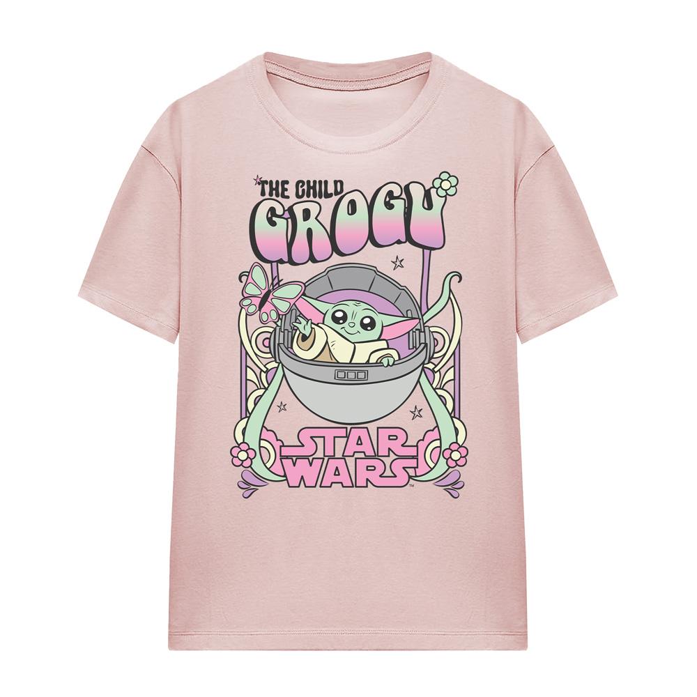 Pink - Front - Star Wars Womens-Ladies Hippie Grogu T-Shirt