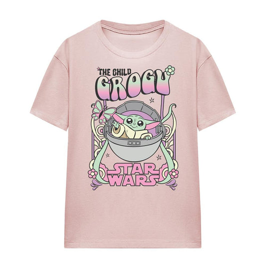 Pink - Front - Star Wars Womens-Ladies Hippie Grogu T-Shirt