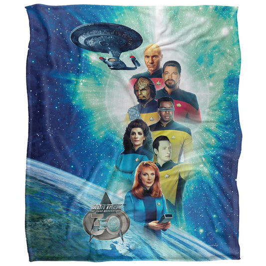 Blue-Multicoloured - Front - Star Trek 30 Silky Crew Supersoft Blanket