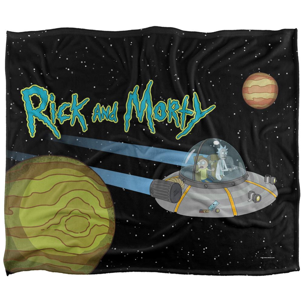 Black-Multicoloured - Front - Rick And Morty Silky Space Supersoft Blanket