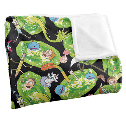 Black-Green - Side - Rick And Morty Portal Mayhem Silky Supersoft Blanket