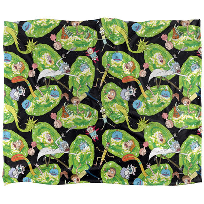 Black-Green - Front - Rick And Morty Portal Mayhem Silky Supersoft Blanket