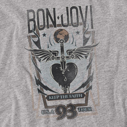 Athletic Heather - Side - Bon Jovi Unisex Adult Keep The Faith T-Shirt