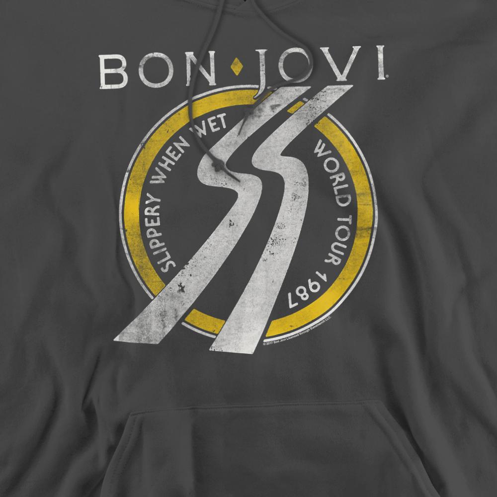 Charcoal - Side - Bon Jovi Unisex Adult Slippery When Wet World Tour Hoodie