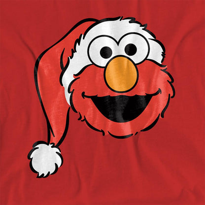 Red - Side - Sesame Street Womens-Ladies Elmo Santa Hat Christmas T-Shirt