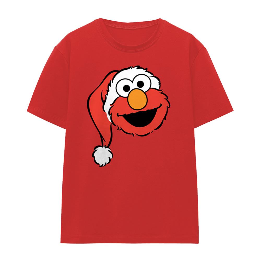 Red - Front - Sesame Street Womens-Ladies Elmo Santa Hat Christmas T-Shirt