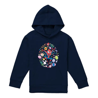 Navy - Front - Spider-Man Childrens-Kids Circle Easter Hoodie
