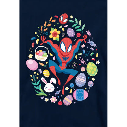 Navy - Side - Spider-Man Childrens-Kids Circle Easter Hoodie