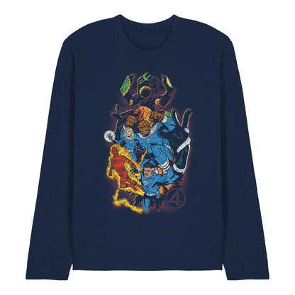 Navy - Front - Fantastic Four Unisex Adult Cosmic Heroes & Villains Long-Sleeved T-Shirt
