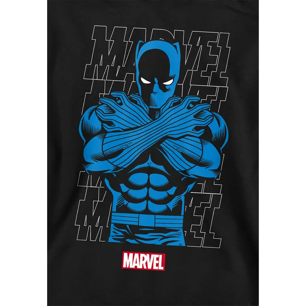 Black - Side - Black Panther Childrens-Kids Stripe Hoodie