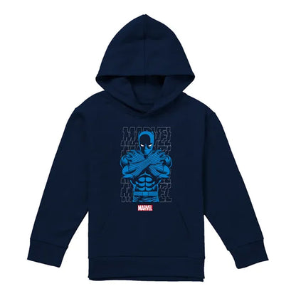 Navy - Front - Black Panther Childrens-Kids Stripe Hoodie