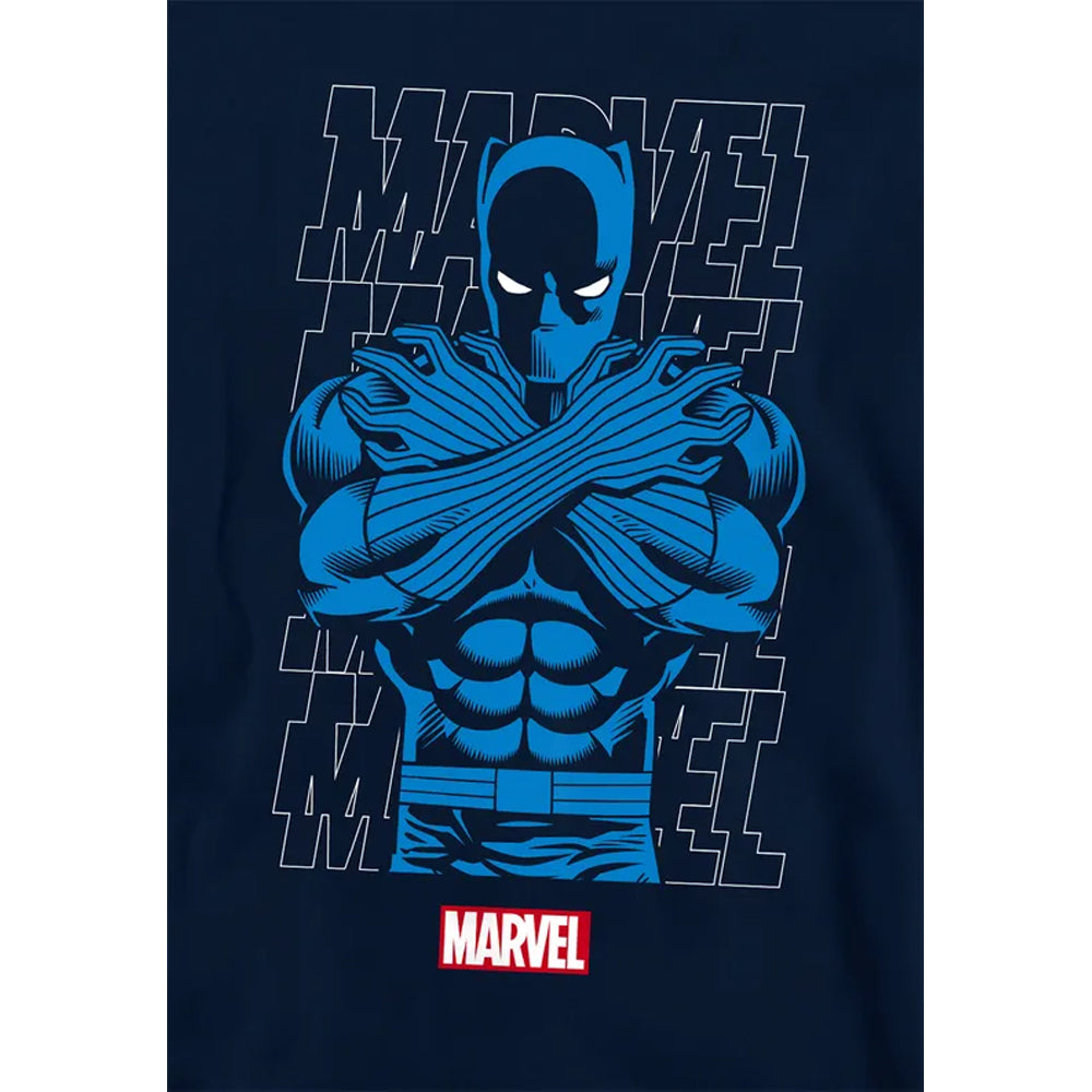 Navy - Side - Black Panther Childrens-Kids Stripe Hoodie
