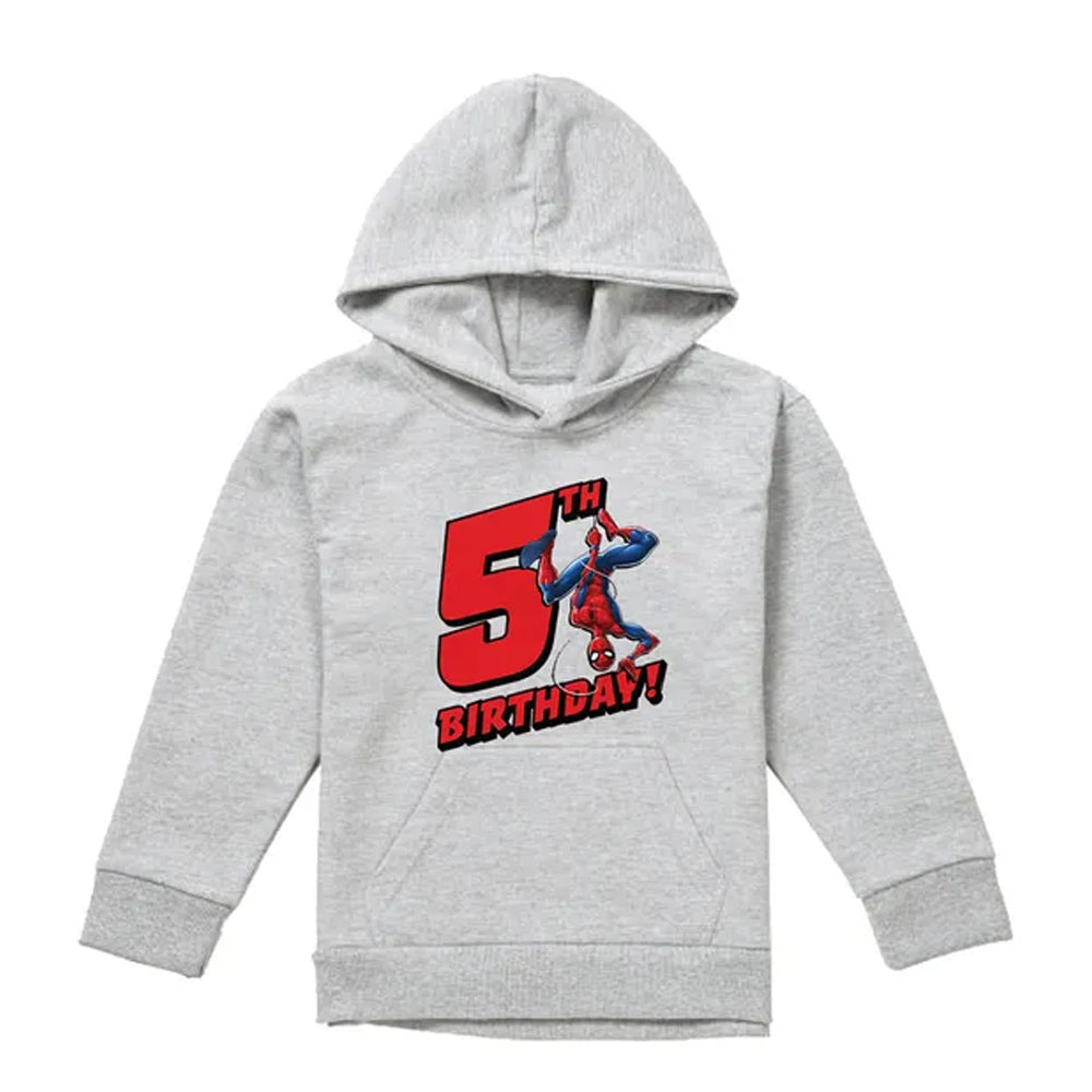 Athletic Heather - Front - Spider-Man Childrens-Kids Heather Pull Over 5th Birthday Hoodie