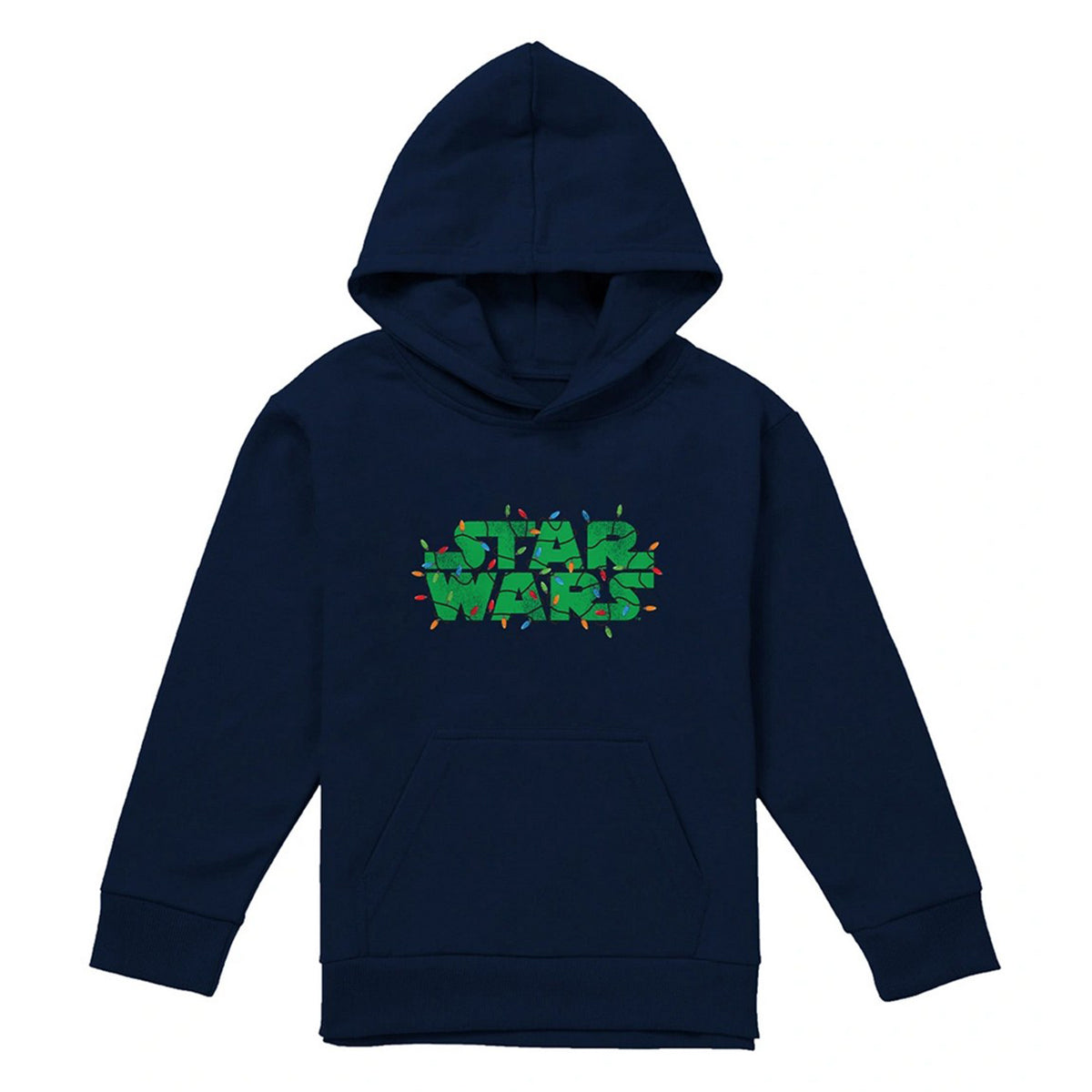 Navy - Front - Star Wars Childrens-Kids Christmas Lights Logo Hoodie